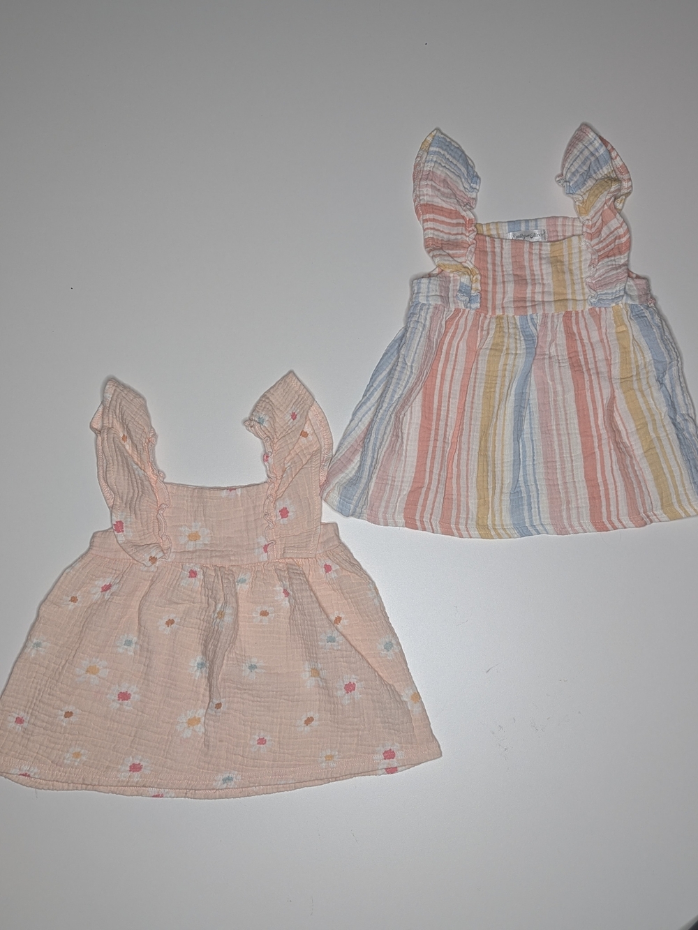 Emily & Oliver: Toddler Girls' Peach Floral & Multicolor Stripe Summer Dress Set